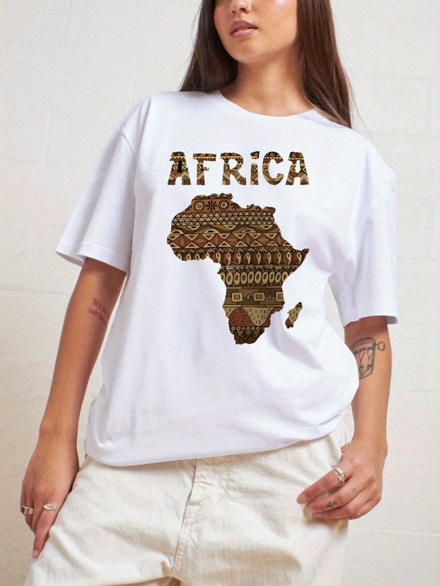 Buy Women's Casual Short Sleeve Top with Africa Map Graphic Print - Round Neck, Fit for only $22.54 at Flexi Africa!