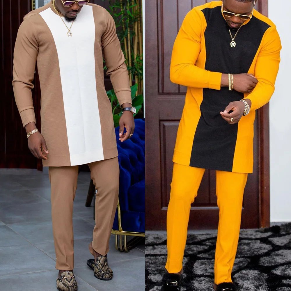 Men Traditional Outfit 2 Piece Sets High Quality Fashion Shirts and Pants Africa Clothes Costumes - Free Delivery Worldwide