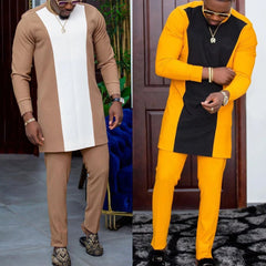Men Traditional Outfit 2 Piece Sets High Quality Fashion Shirts and Pants Africa Clothes Costumes - Free Delivery Worldwide
