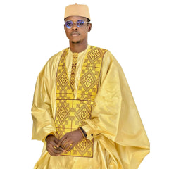 3PC African Clothing for Men: Traditional Bazin Riche Embroidery - Free Delivery Worldwide only at Flexi Africa