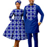 African Print Couples Clothing – Women’s Dress with Headwrap and Men’s Patchwork Top and Pants