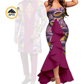 Dashiki African Couple Wedding Set – Women’s Mermaid Dress & Matching Men’s Bazin Riche Shirt and Pants