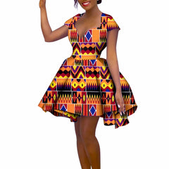 African Women’s Summer Dress – Short Sleeve Ankara Dashiki Print Ball Gown
