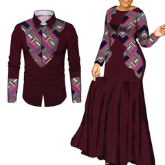 African Couple Matching Outfits – Elegant Lovers’ Traditional Clothing Set, Men’s Shirt & Women’s Long Maxi Dress - Free Delivery Worldwide only at Flexi Africa