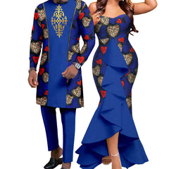 Dashiki African Couple Wedding Set – Women’s Mermaid Dress & Matching Men’s Bazin Riche Shirt and Pants - Free Delivery Worldwide only at Flexi Africa