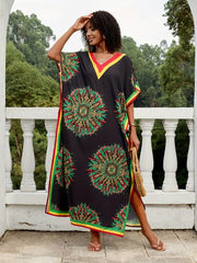 Ethnic Style Contrast Color Print Swimsuit Cover Up For Women