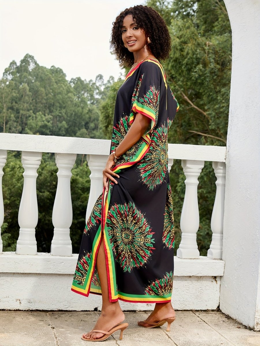 Ethnic Style Contrast Color Print Swimsuit Cover Up For Women