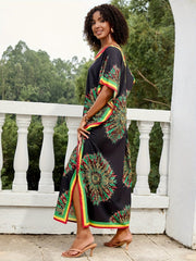Ethnic Style Contrast Color Print Swimsuit Cover Up For Women