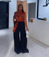 Luxury African Outfit for Women – Ankara Pleated Pants and Top Set, Plus Size Vacation Wear - Free Delivery Worldwide