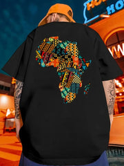Men's Africa Outline Colorful Geometric Print T-Shirt - Soft 100% Cotton Loose Fit Casual Tee for Gym, Sports & Daily Wear
