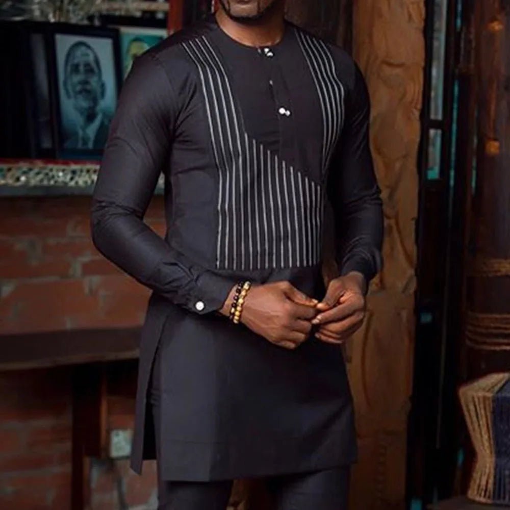 Spring/Summer Dashiki T-Shirt for Men – Long Sleeve African Print Top, Plus Size M–4XL - Free Delivery only at Flexi Africa