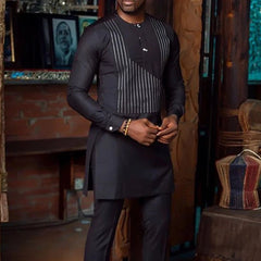 Spring/Summer Dashiki T-Shirt for Men – Long Sleeve African Print Top, Plus Size M–4XL - Free Delivery only at Flexi Africa