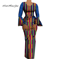 Women African Outfits 2 Pieces Set Shiny Flare Sleeves V Neck Tops and Long Pencil Skirts African Clothes for Women WY9972 - Free Delivery Worldwide only at Flexi Africa
