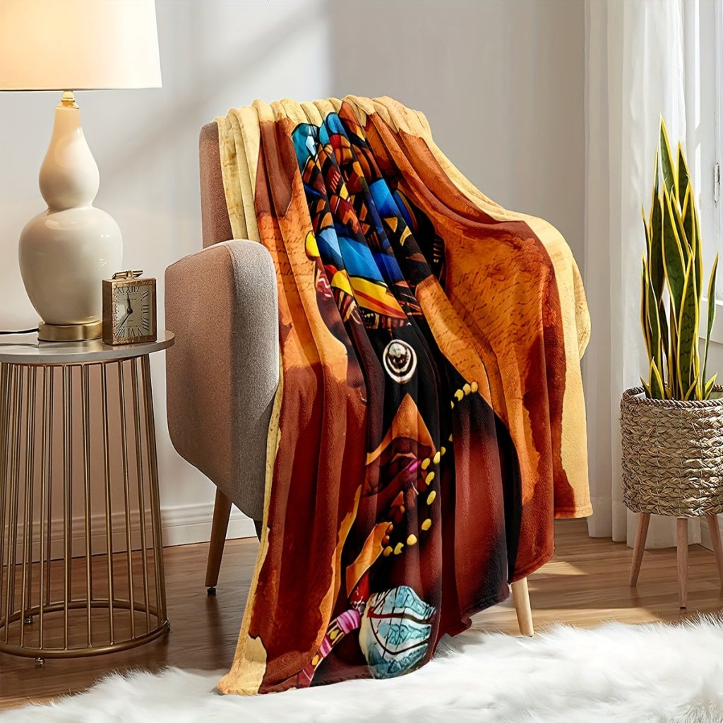 1PC Soft & Warm Flannel Blanket - Vibrant African Woman Pattern - Free Delivery Worldwide only at Flexi Africa