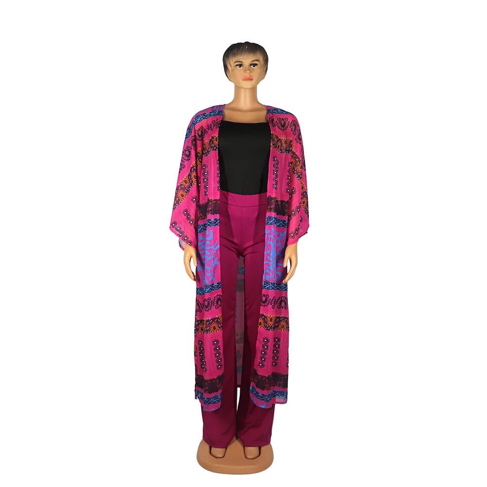 2PC African Dashiki Suit for Women - Long Coat Top & Wide - Leg Pants Set - Plus Size Party Outfit - Free Delivery Worldwide only at Flexi Africa