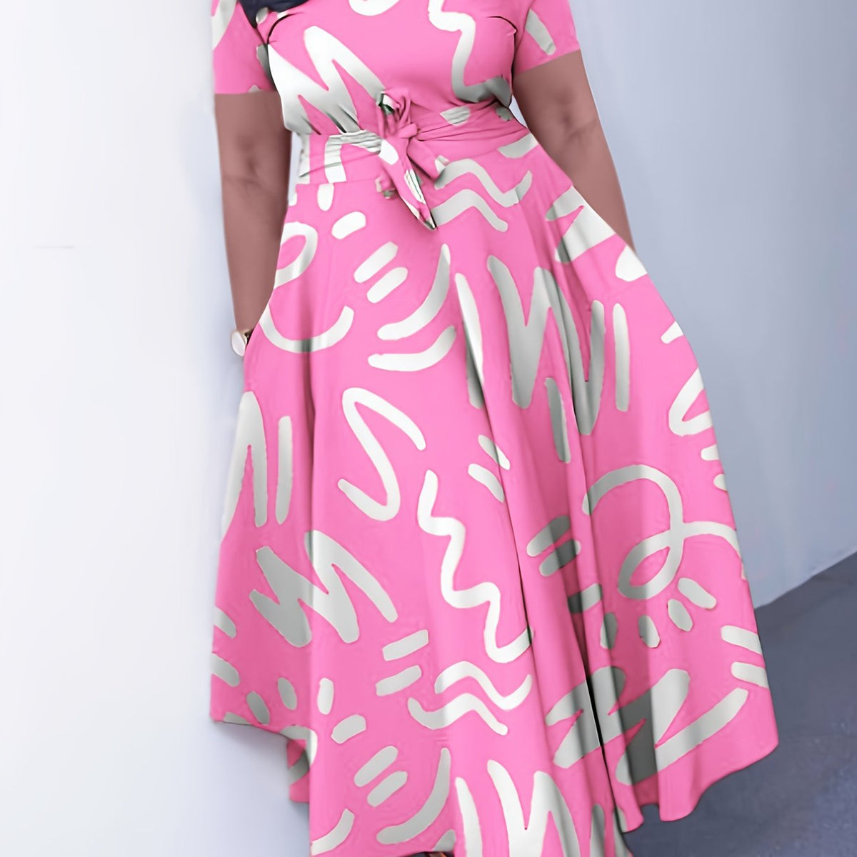Women’s Spring/Summer African Print Dress – Loose Fit A-Line with Short Sleeves