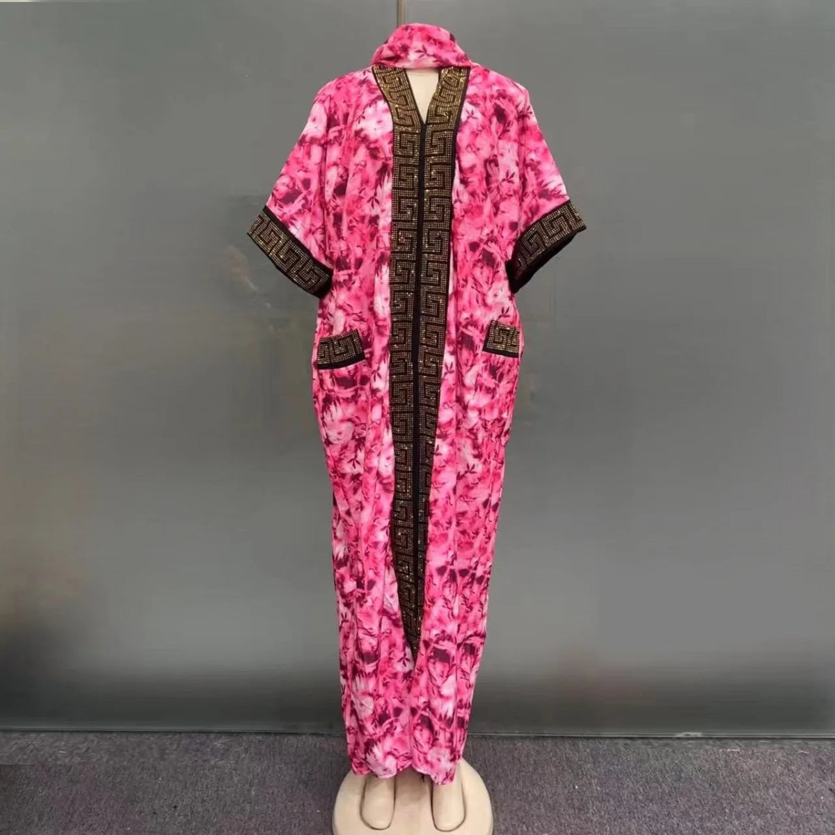 2025 New Fashion Middle Eastern Bubu Hot - Selling Diamond - Studded Loose Muslim African Summer Printed Women's Dress with Side Pockets - Free Delivery Worldwide only at Flexi Africa