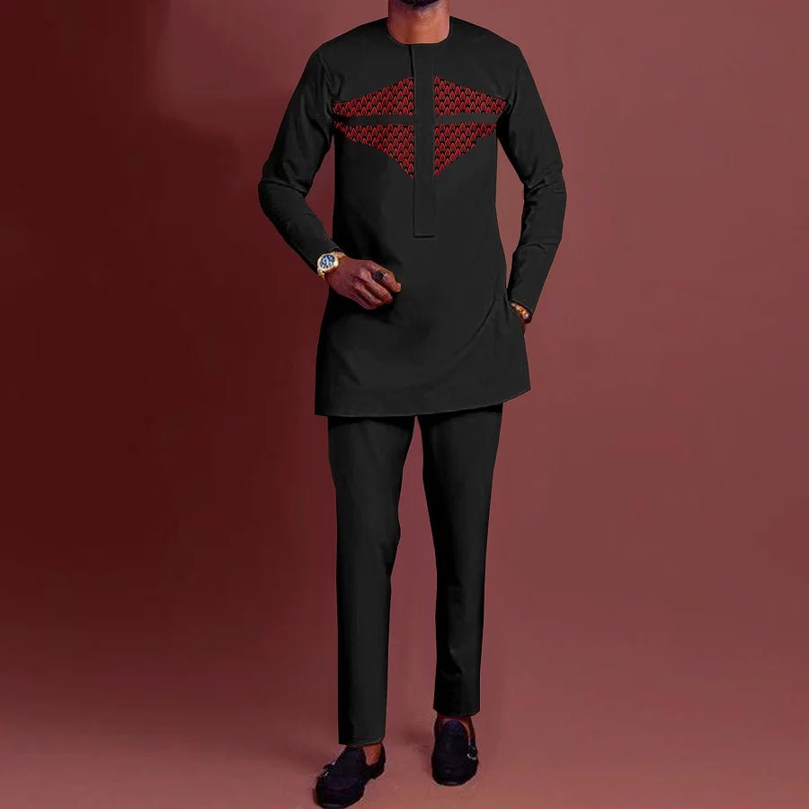 2PC African Traditional Outfit Dashiki Black O-Neck Elegant Suits Luxury Clothing Full Pant Sets - Flexi Africa - Flexi Africa offers Free Delivery Worldwide - Vibrant African traditional clothing showcasing bold prints and intricate designs
