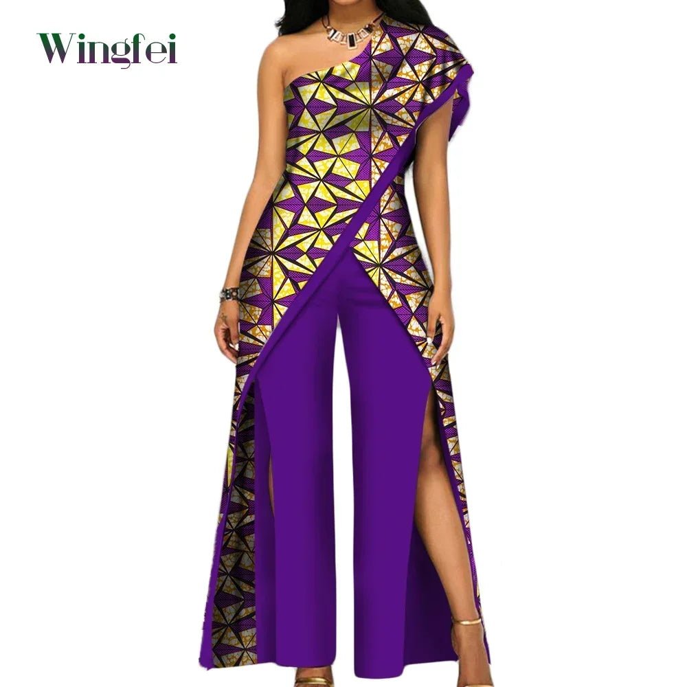 2PC African Women’s Ankara Pant Set – Stylish Off - Shoulder Top and Trousers - Free Delivery Worldwide only at Flexi Africa