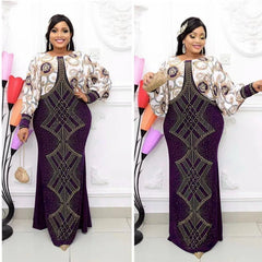 3 Colors African Quantity Original Long Dress Bat Sleeve False 2PC For Lady - Free Delivery Worldwide only at Flexi Africa