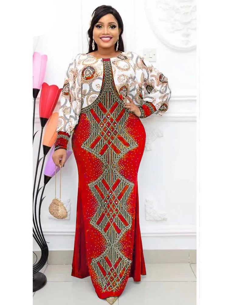 3 Colors African Quantity Original Long Dress Bat Sleeve False 2PC For Lady - Free Delivery Worldwide only at Flexi Africa
