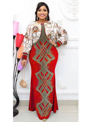 3 Colors African Quantity Original Long Dress Bat Sleeve False 2PC For Lady - Free Delivery Worldwide only at Flexi Africa