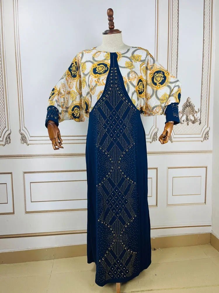 3 Colors African Quantity Original Long Dress Bat Sleeve False 2PC For Lady - Free Delivery Worldwide only at Flexi Africa