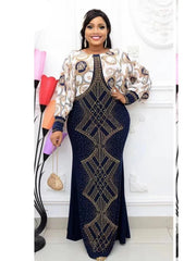 3 Colors African Quantity Original Long Dress Bat Sleeve False 2PC For Lady - Free Delivery Worldwide only at Flexi Africa
