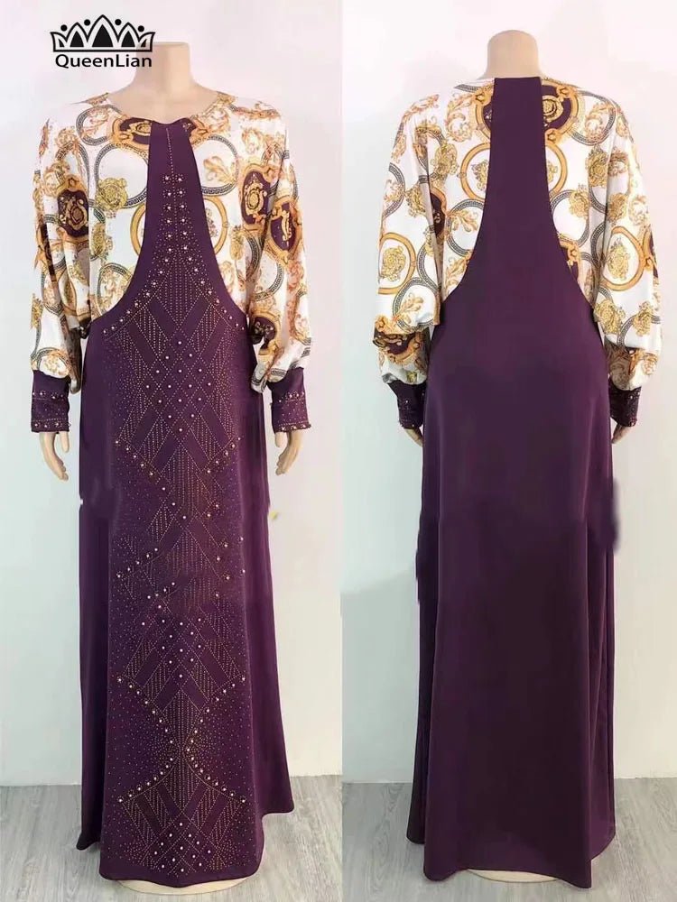 3 Colors African Quantity Original Long Dress Bat Sleeve False 2PC For Lady - Free Delivery Worldwide only at Flexi Africa