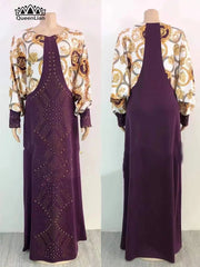 3 Colors African Quantity Original Long Dress Bat Sleeve False 2PC For Lady - Free Delivery Worldwide only at Flexi Africa