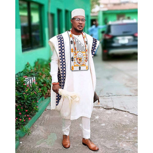 3PC African Men's Clothing Set Traditional White Clothes - Free Delivery Worldwide only at Flexi Africa