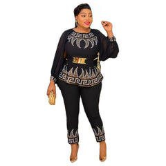 3PC Stunning Fashion Rhinestone Waist Top with Slim Fit Pants Set and Belt - Flexi Africa - Flexi Africa offers Free Delivery Worldwide - Vibrant African traditional clothing showcasing bold prints and intricate designs