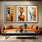 3PCS Abstract African Wall Art Set – Afro Bohemian Black Woman Canvas Prints - Free Delivery Worldwide only at Flexi Africa