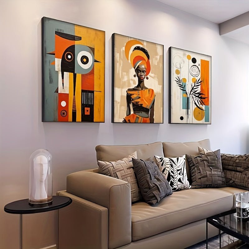 3PCS Abstract African Wall Art Set – Afro Bohemian Black Woman Canvas Prints - Free Delivery Worldwide only at Flexi Africa