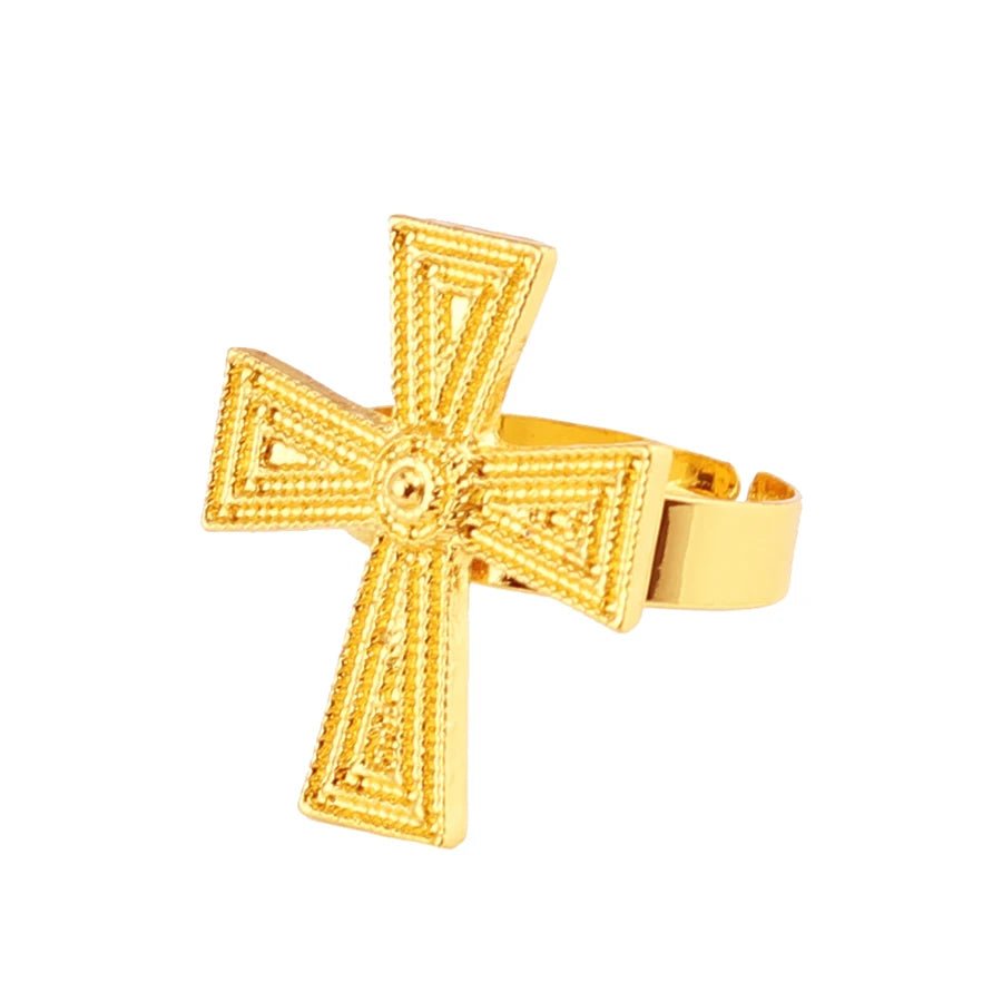 4PC Ethiopian Gold Cross Jewelry Set – Necklace, Earrings, Ring | African Party Accessories for Women & Girls - Free Delivery Worldwide only at Flexi Africa