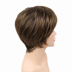 6" Length Amir Synthetic Brown Wig - Short Blonde Wigs Natural Wave Haircut, Puffy Straight Hair - Free Delivery Worldwide