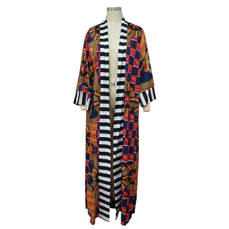 Women's African Dashiki Long Shirt Dress – Autumn Winter Print Cardigan Coat
