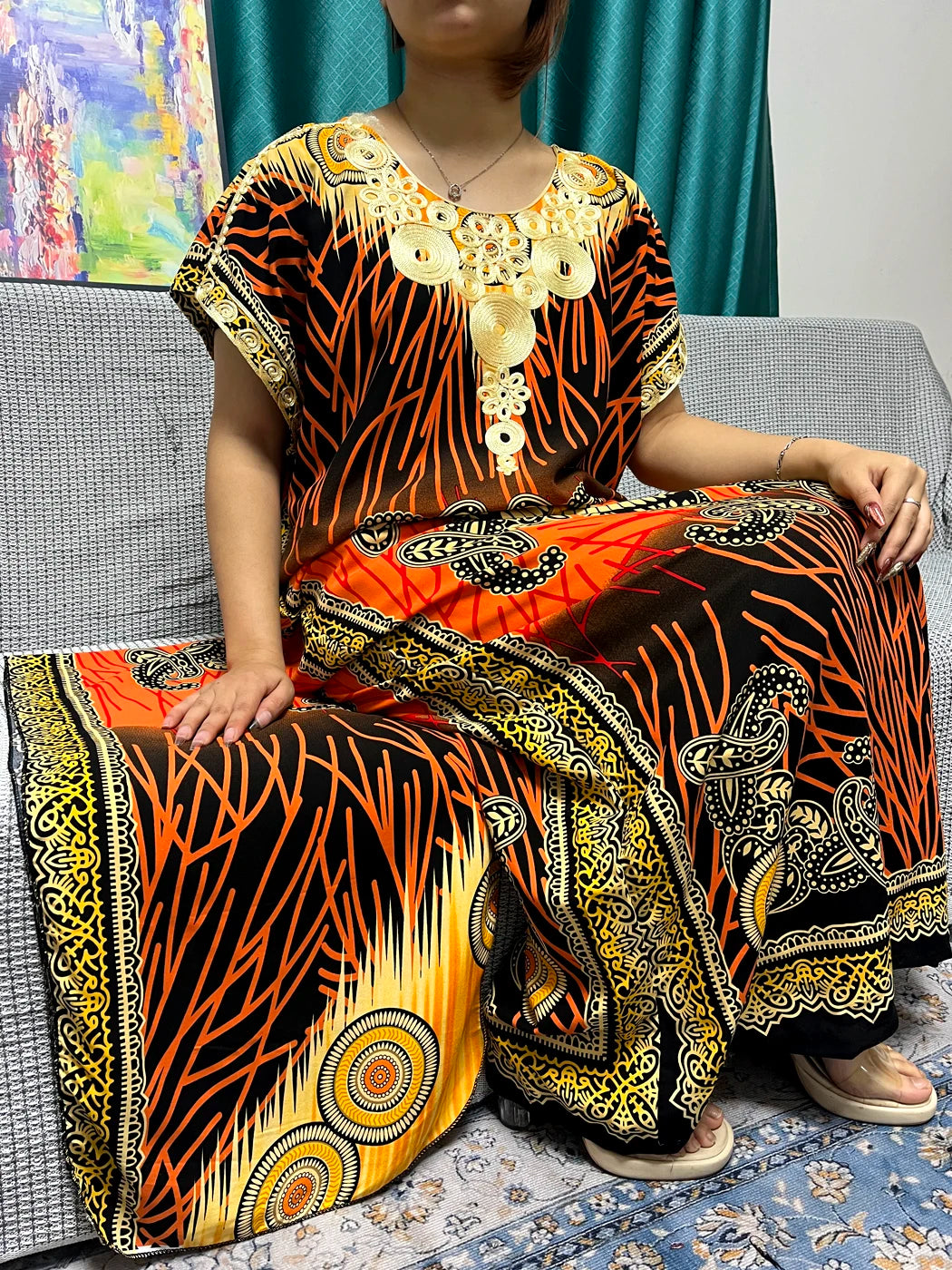 Women's African Abaya Dress – Printed Cotton Kanga Style, Loose Fit - Free Delivery Worldwide only at Flexi Africa