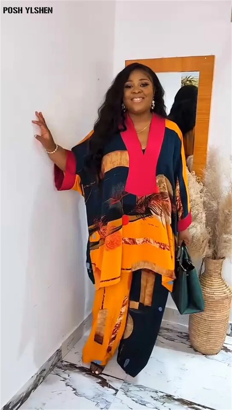 2PC Set – Ankara Dashiki Print Top and Pants, Elegant Fashion Outfit