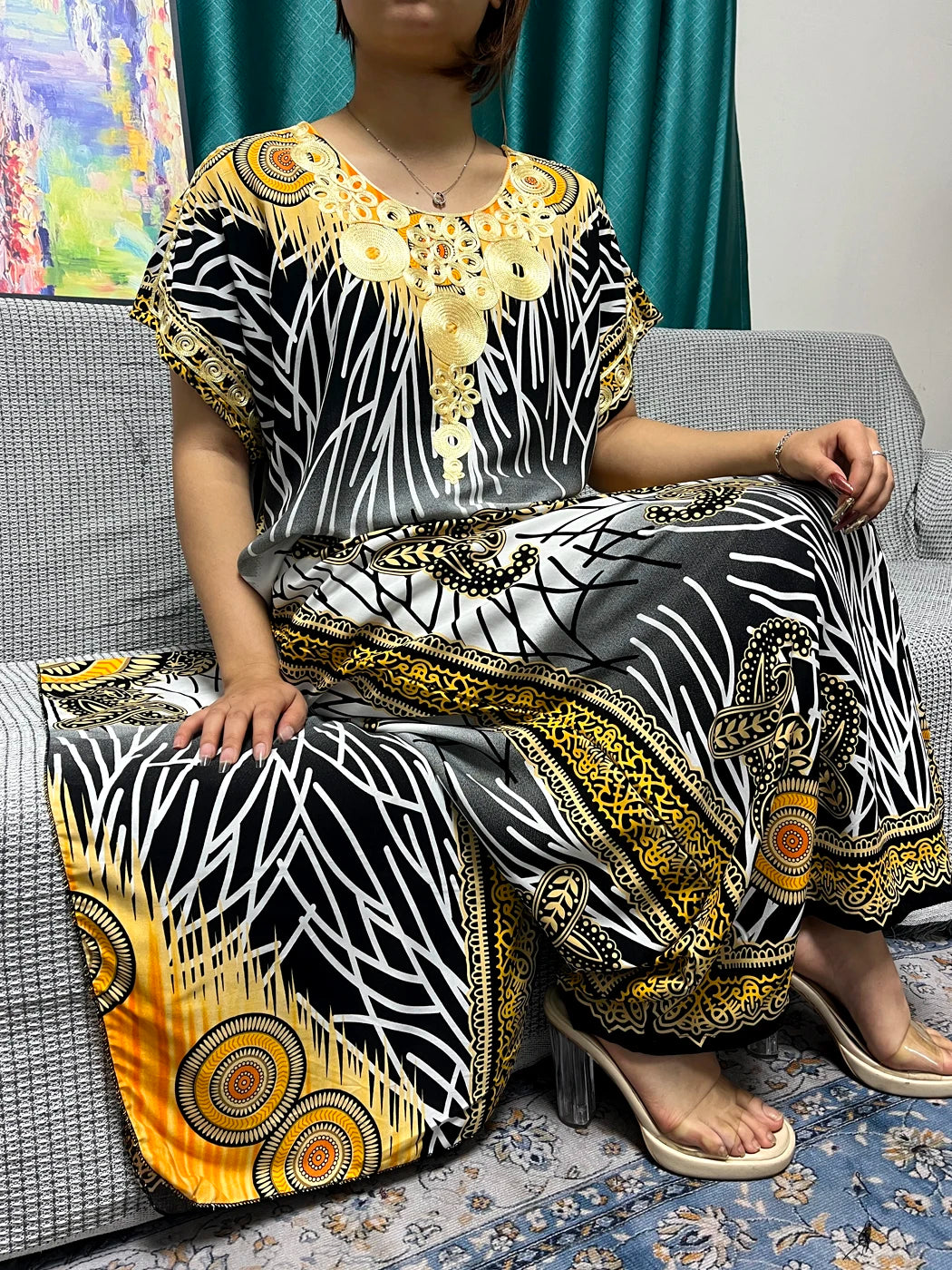 Women's African Abaya Dress – Printed Cotton Kanga Style, Loose Fit - Free Delivery Worldwide only at Flexi Africa