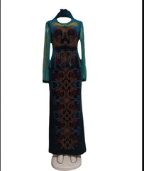 Velvet African Dresses for Women: Summer Fashion Long Sleeve O - Neck Maxi Dress with Matching Headtie - Free Delivery Worldwide only at Flexi Africa