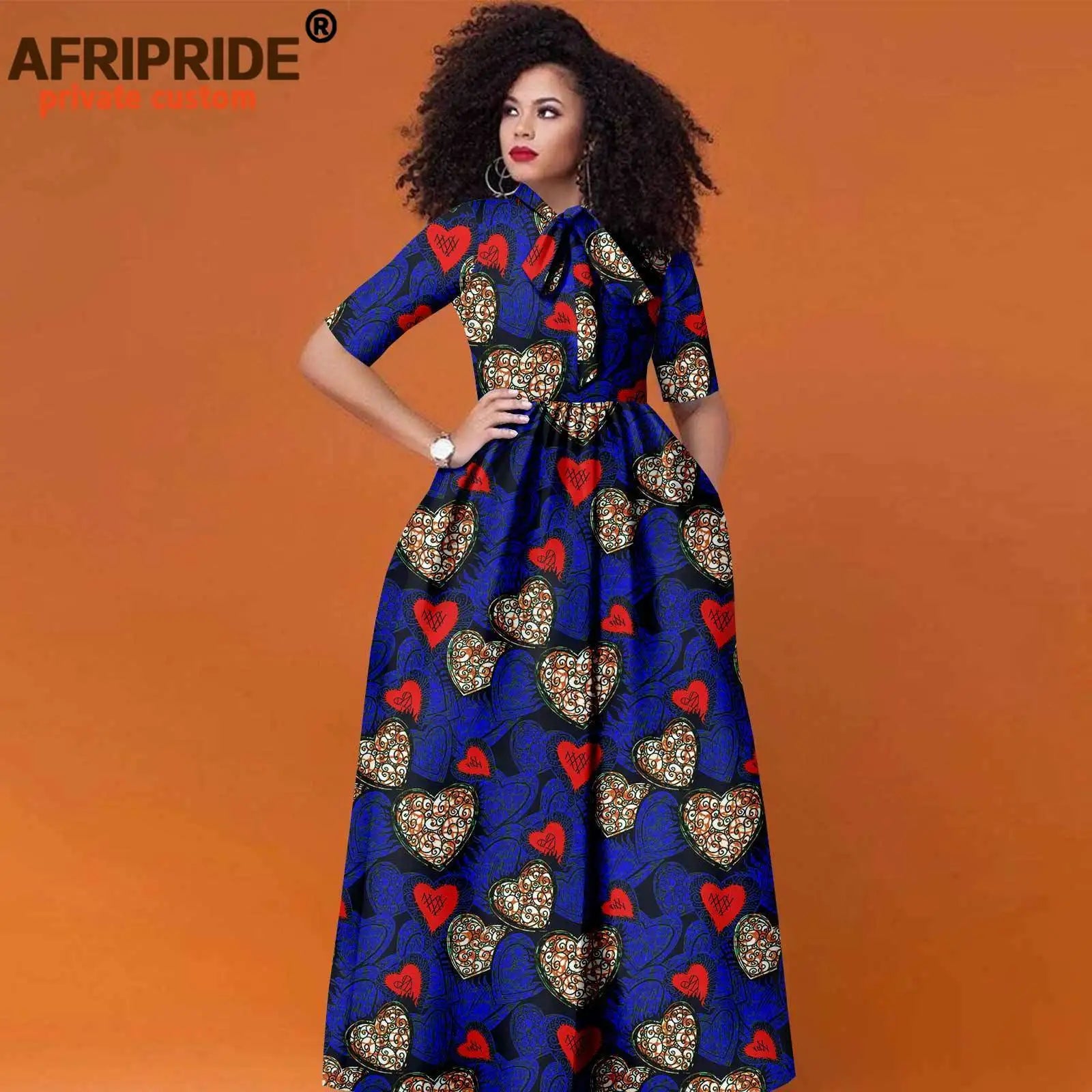 Women’s African Print Maxi Dress – Traditional High Waist Ankara Half Sleeve Attire