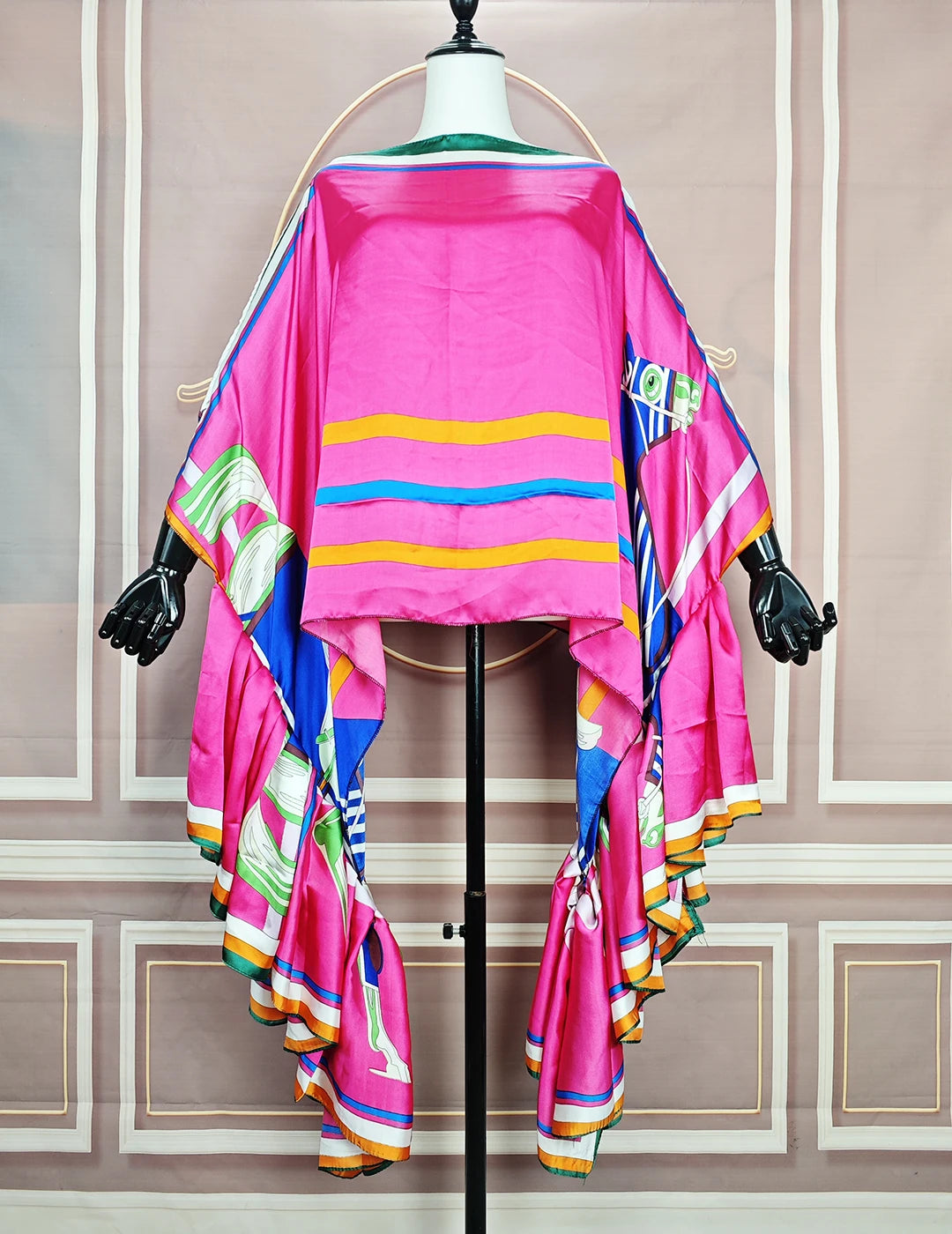 Buy African Fashion Boho Printed One-Shoulder Sleeves Silk Printed Kaftan Blouse Oversized for only $22.10 at Flexi Africa
