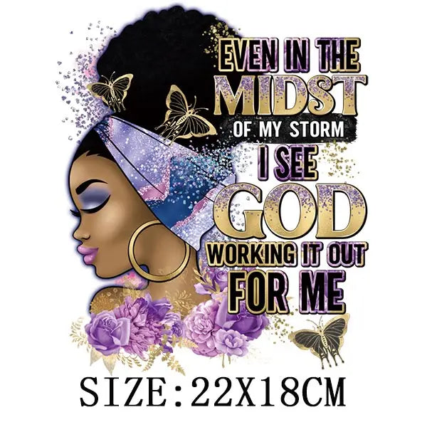 Black Queen Iron - On Heat Transfer: Glitter African Lady Applique for T-Shirts, Hoodies, and Clothing - Free Delivery Worldwide only at Flexi Africa