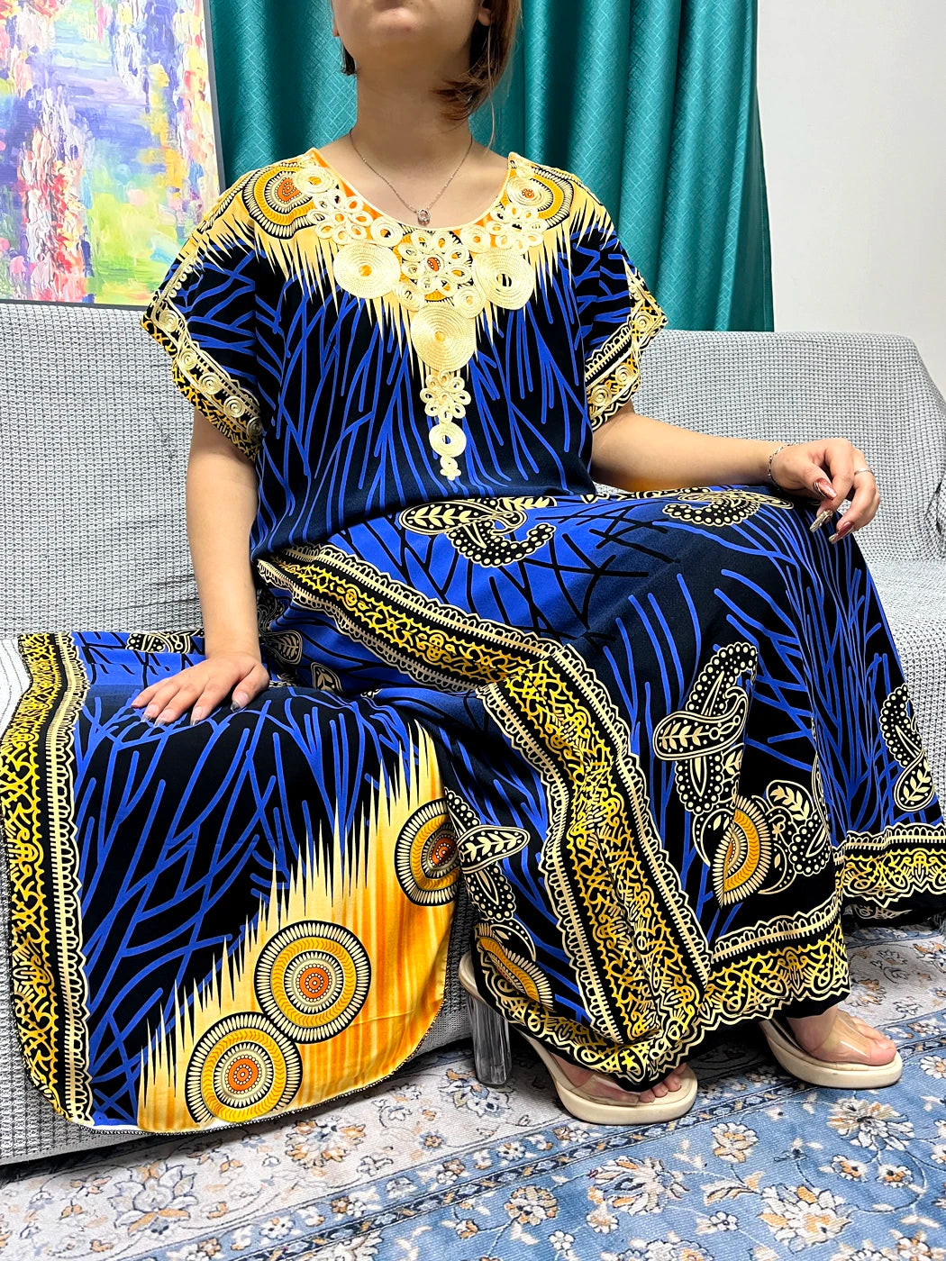 Women's African Abaya Dress – Printed Cotton Kanga Style, Loose Fit - Free Delivery Worldwide only at Flexi Africa