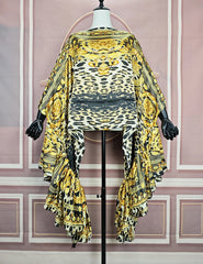Buy African Fashion Boho Printed One-Shoulder Sleeves Silk Printed Kaftan Blouse Oversized for only $22.10 at Flexi Africa