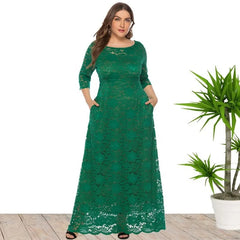 XL-6XL Plus Size African Dresses for Women Elegant African O-neck Lace Wedding Party Evening Maxi Dress Dashiki Africa Clothing