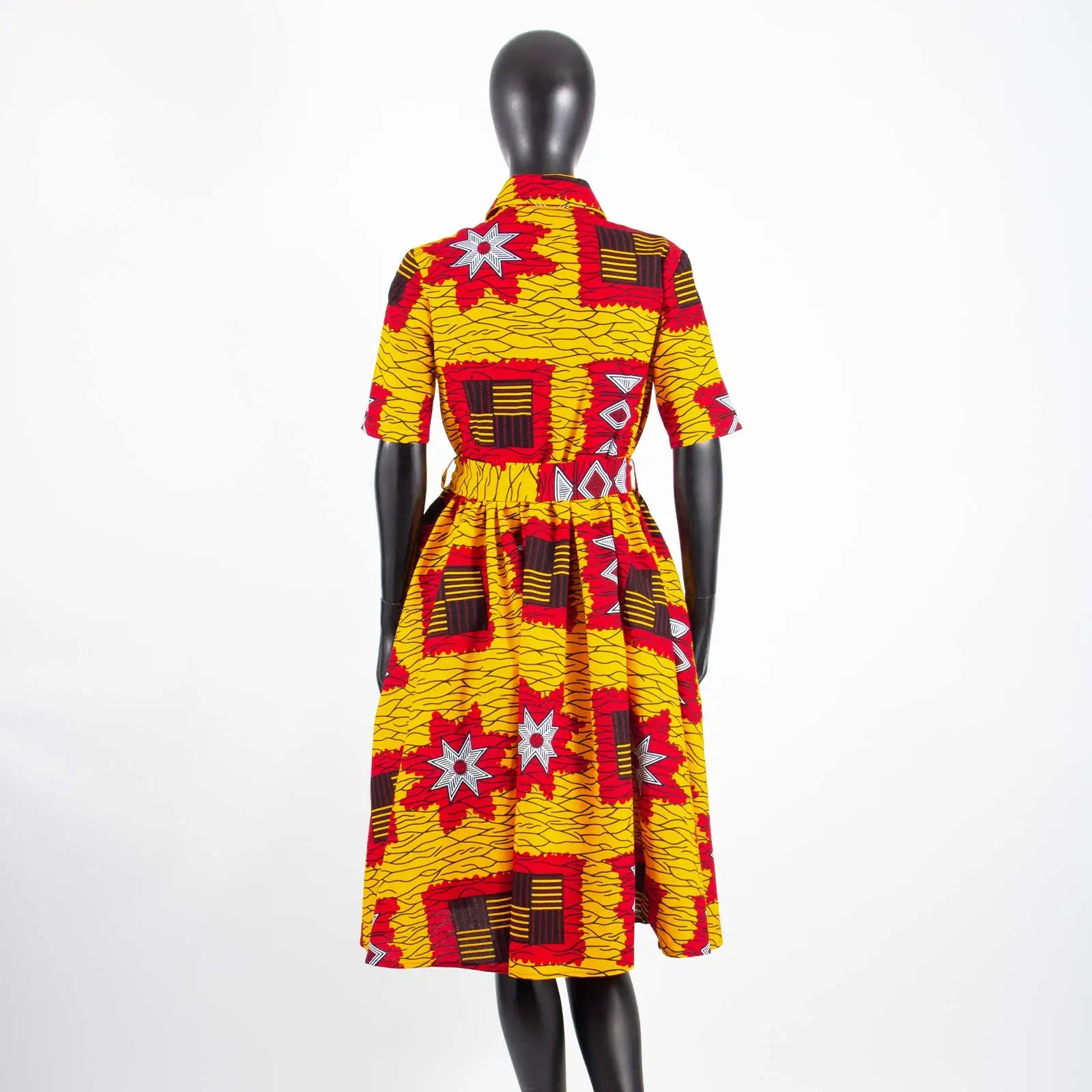 African Women’s Dress – Elegant V-Neck Short Sleeve High-Waist Formal Dress