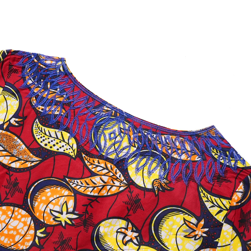 African Embroidered Bazin Dress for Women – Floral Boho Ankara Long Robes - Free Delivery Worldwide only at Flexi Africa