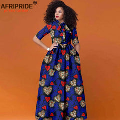 Women’s African Print Maxi Dress – Traditional High Waist Ankara Half Sleeve Attire